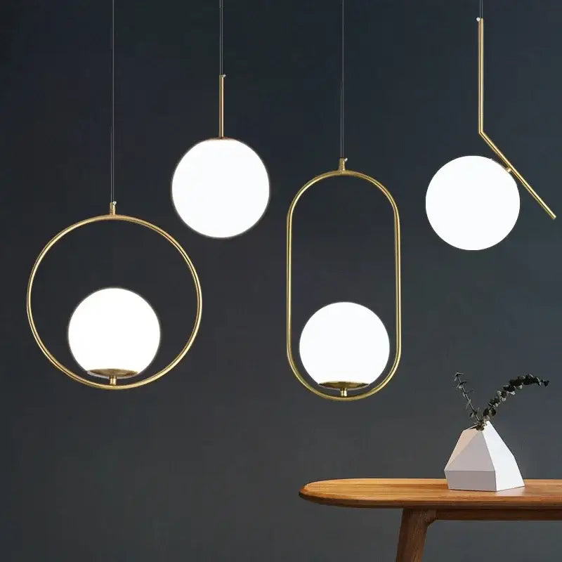 Modern brass glass ball pendant lights kitchen suspension luminaire