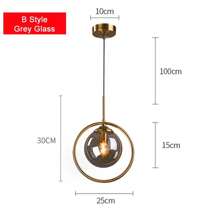 Modern brass glass ball pendant set bedroom lighting