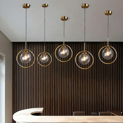Modern brass glass ball pendant set bedroom lighting