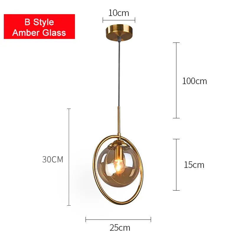 Modern brass glass ball pendant set bedroom lighting