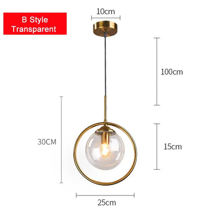 Modern brass glass ball pendant set bedroom lighting