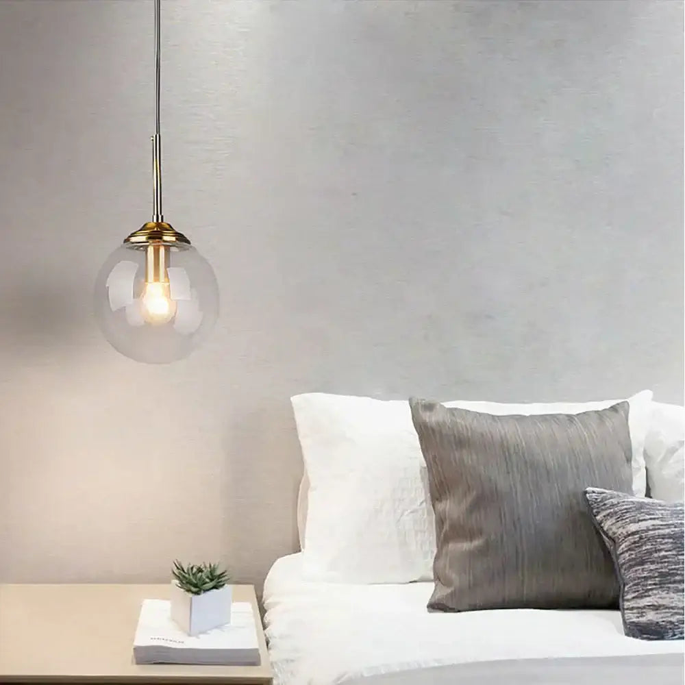 Modern brass glass ball pendant set bedroom lighting