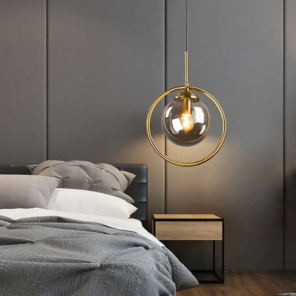 Modern brass glass ball pendant set bedroom lighting