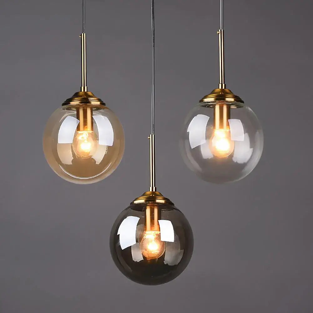 Modern brass glass ball pendant set bedroom lighting