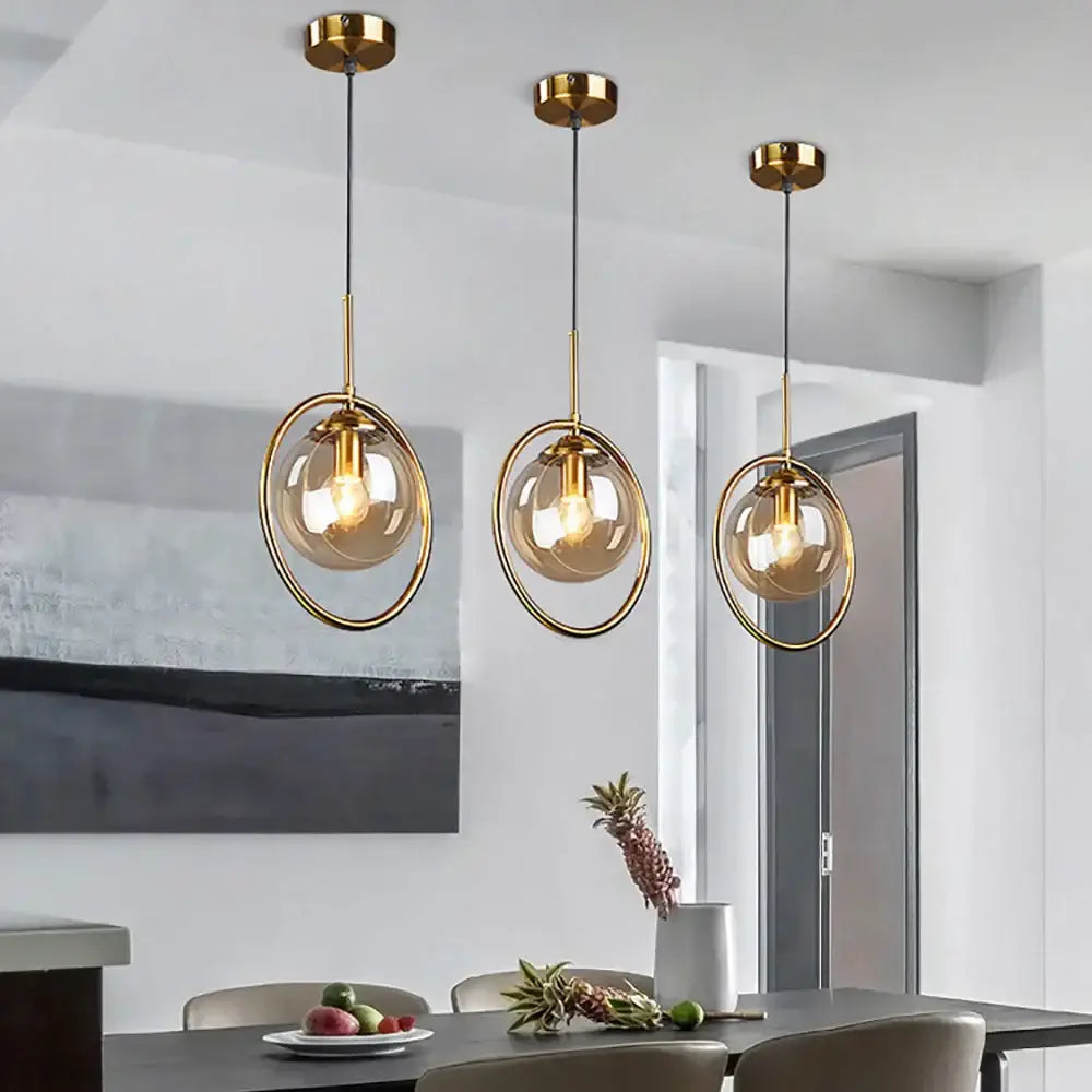 Modern brass glass ball pendant set bedroom lighting