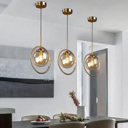 Modern brass glass ball pendant set bedroom lighting