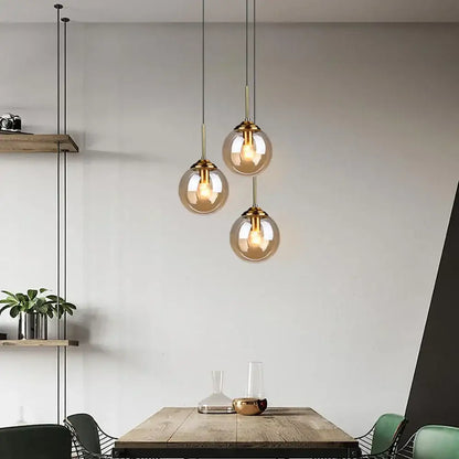 Modern brass glass ball pendant set bedroom lighting