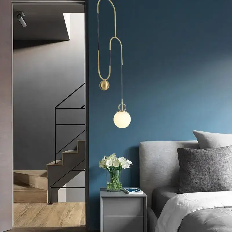 Modern brass glass ball pulley pendant light for living room