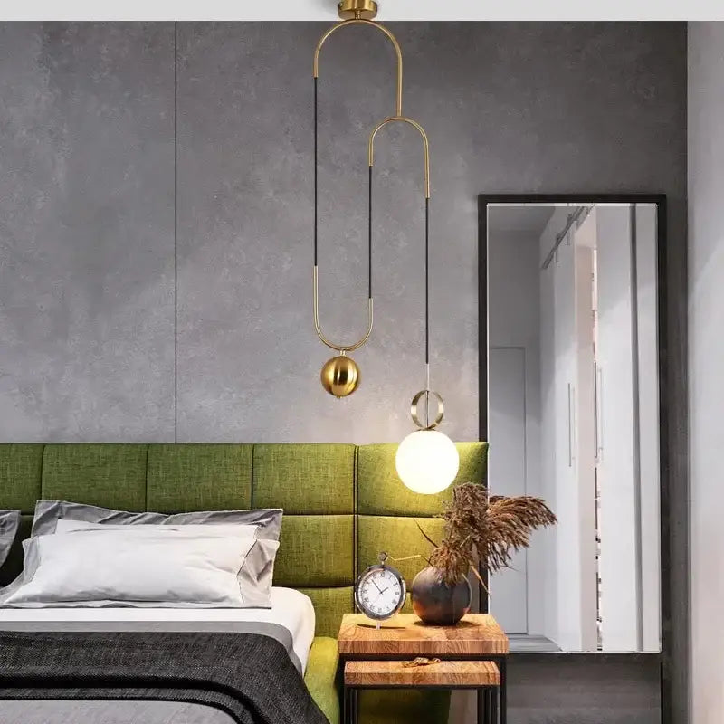 Modern brass glass ball pulley pendant light for living room