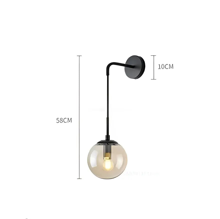 Modern brass glass ball wall lamp bedroom amber globe lighting
