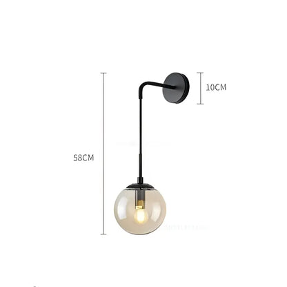 Modern brass glass ball wall lamp bedroom amber globe lighting