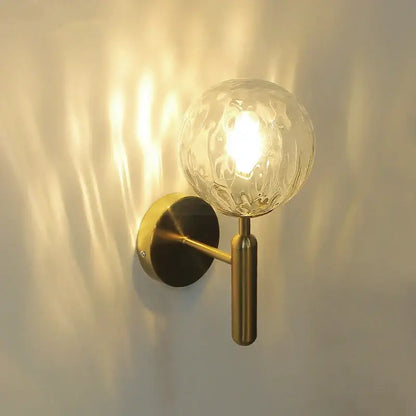 Modern brass glass ball wall lamp bedroom opaque & clear globe