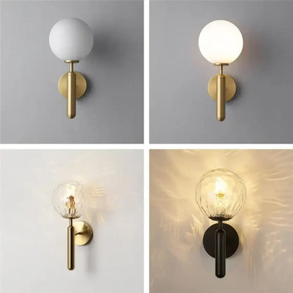 Modern brass glass ball wall lamp bedroom opaque & clear globe