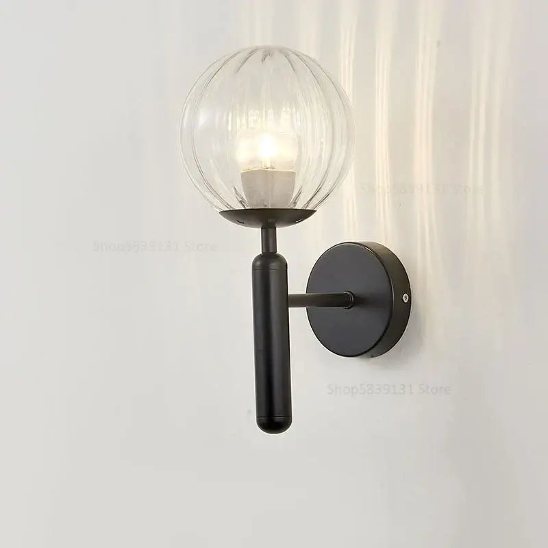 Modern brass glass ball wall lamp bedroom opaque & clear globe