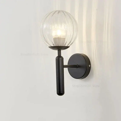 Modern brass glass ball wall lamp bedroom opaque & clear globe