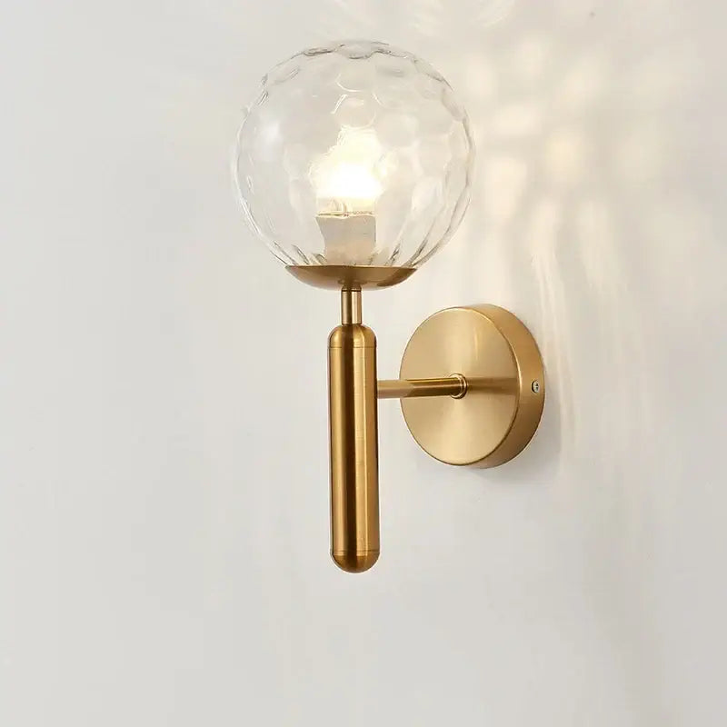 Modern brass glass ball wall lamp bedroom opaque & clear globe