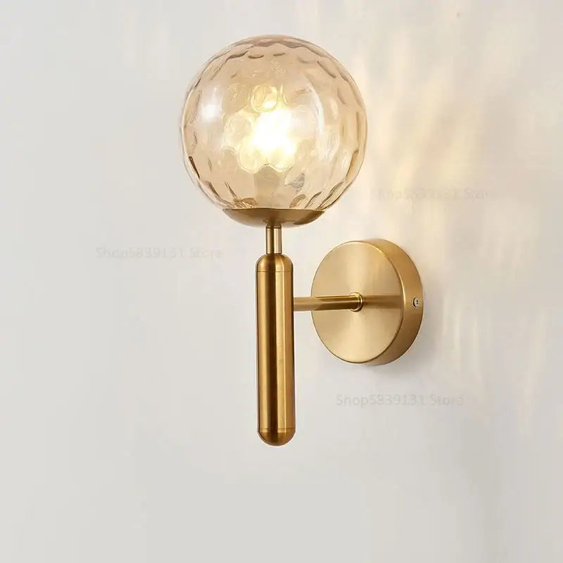 Modern brass glass ball wall lamp bedroom opaque & clear globe