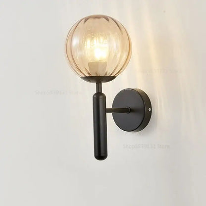 Modern brass glass ball wall lamp bedroom opaque & clear globe