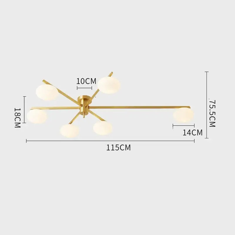Modern brass glass ceiling lamp with frosted globes for living room