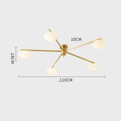 Modern brass glass ceiling lamp with frosted globes for living room