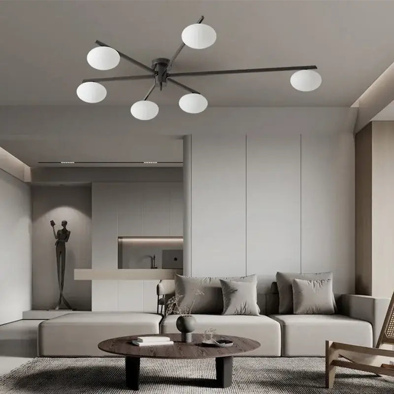 Modern brass glass ceiling lamp with frosted globes for living room