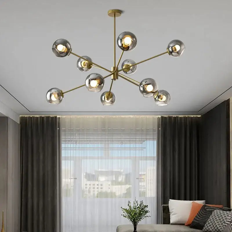 Modern brass glass chandelier with clear glass shades for dining room