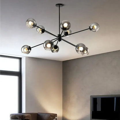 Modern brass glass chandelier with clear glass shades for dining room