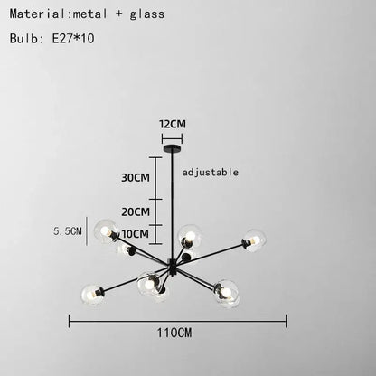 Modern brass glass chandelier with clear glass shades for dining room