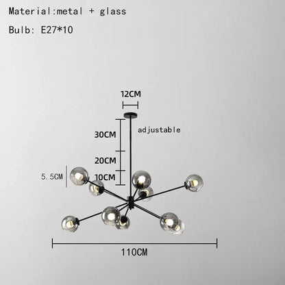 Modern brass glass chandelier with clear glass shades for dining room