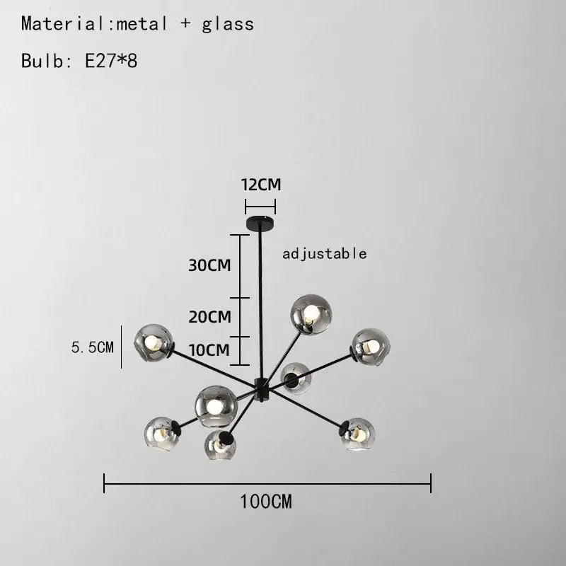 Modern brass glass chandelier with clear glass shades for dining room