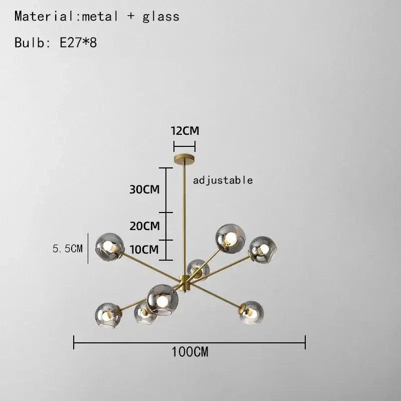 Modern brass glass chandelier with clear glass shades for dining room
