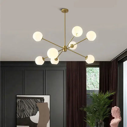 Modern brass glass chandelier with clear glass shades for dining room