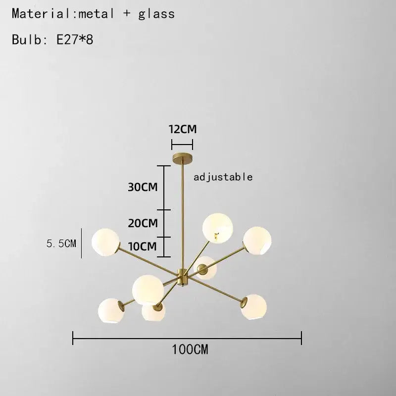 Modern brass glass chandelier with clear glass shades for dining room