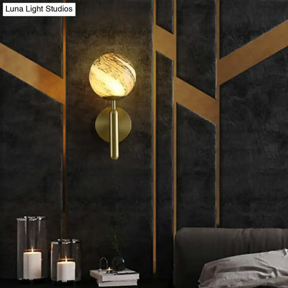 Modern brass glass globe wall mount light living room sconce