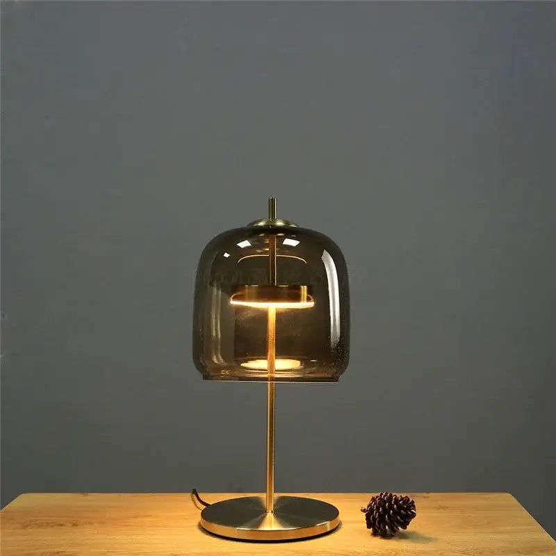 Modern brass glass lampshade led table lamp for bedroom decor