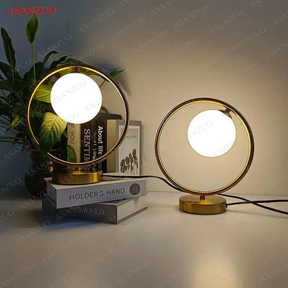 Modern brass glass led table lamp for bedroom reading desk