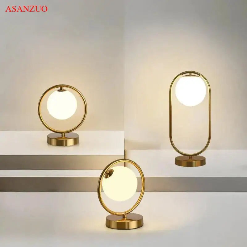 Modern brass glass led table lamp for bedroom reading desk