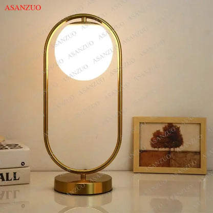 Modern brass glass led table lamp for bedroom reading desk