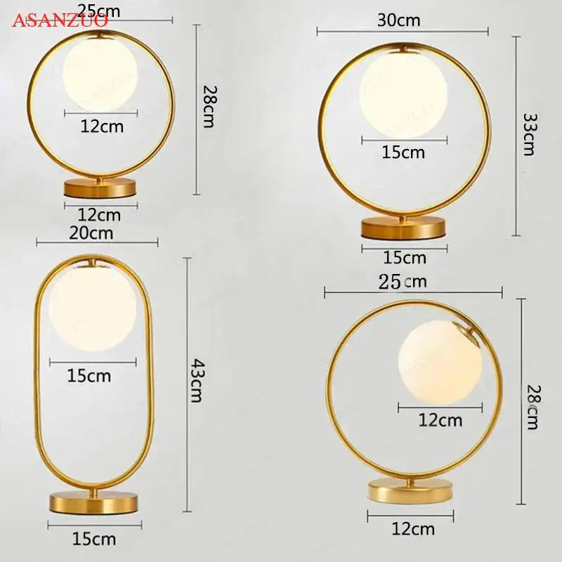 Modern brass glass led table lamp for bedroom reading desk