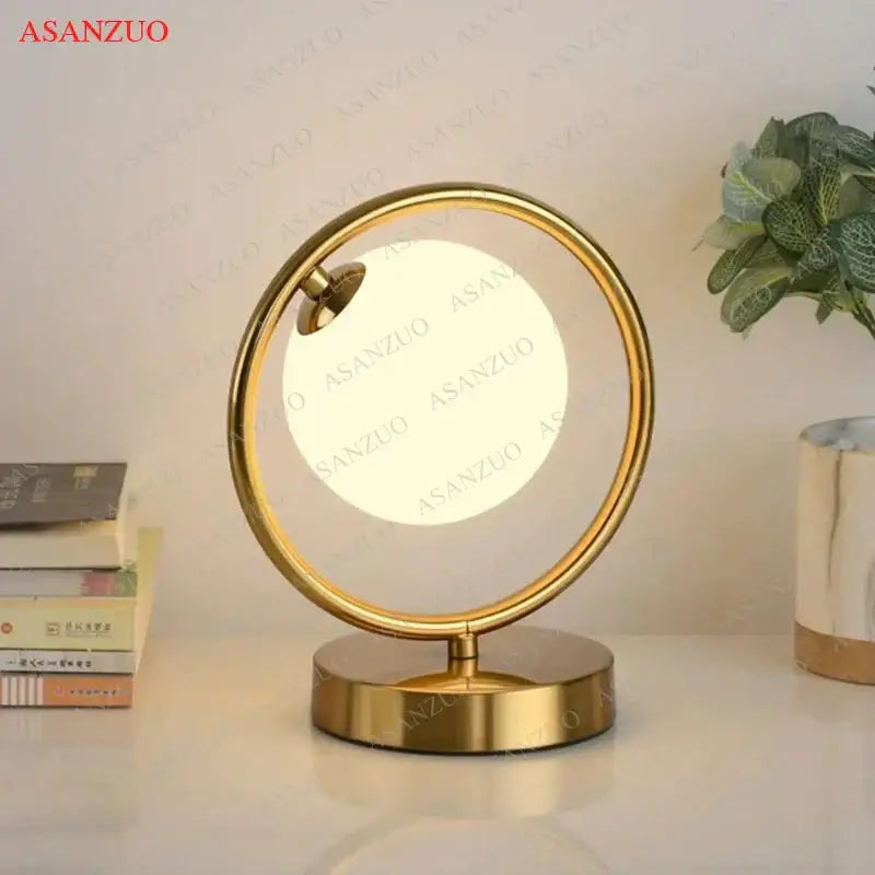 Modern brass glass led table lamp for bedroom reading desk