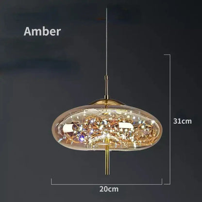 Modern brass glass pendant light bedroom led chandelier