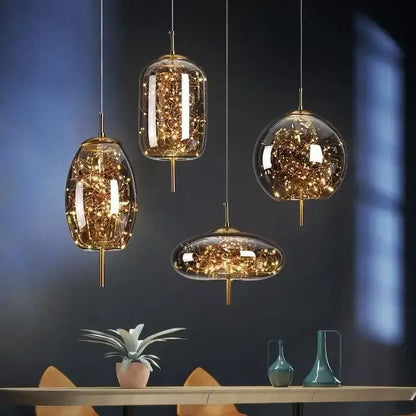 Modern brass glass pendant light bedroom led chandelier