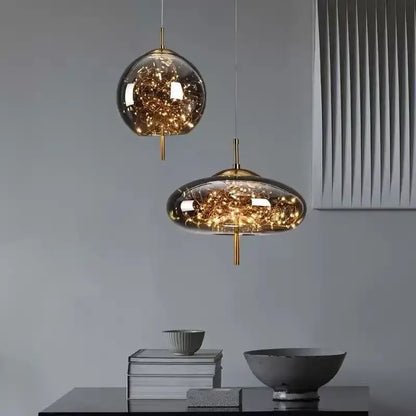 Modern brass glass pendant light bedroom led chandelier