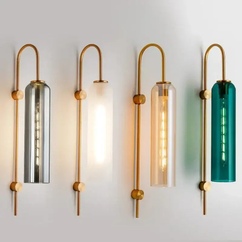 Modern brass glass sconce wall lamp for living room
