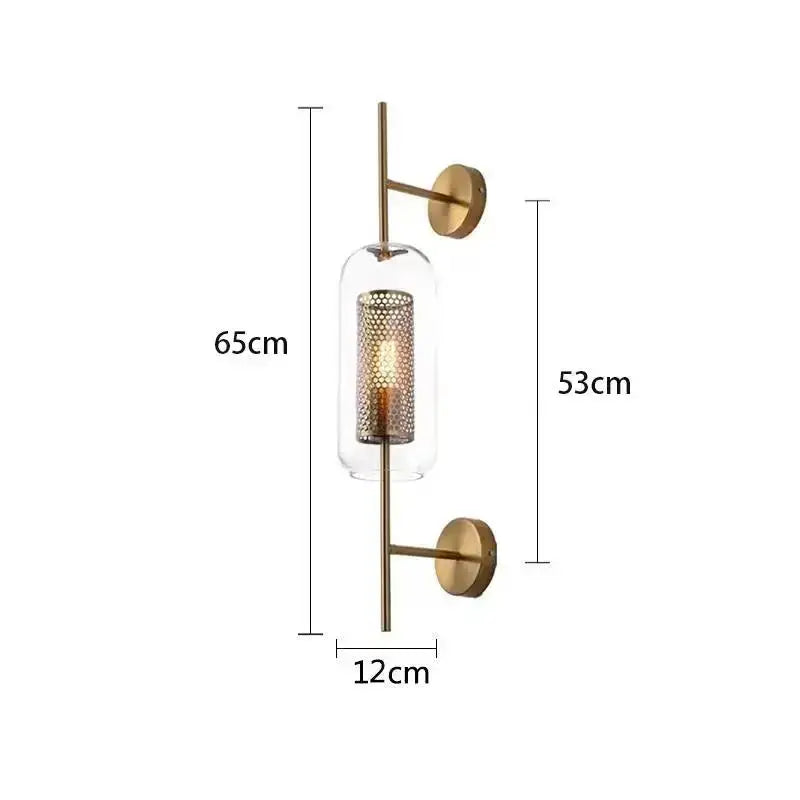 Modern brass glass wall lamp bedroom perforated gold sconce