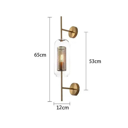 Modern brass glass wall lamp bedroom perforated gold sconce