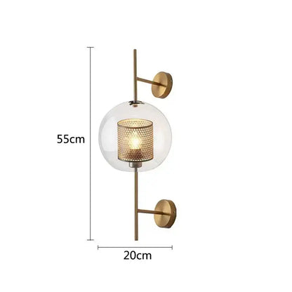 Modern brass glass wall lamp bedroom perforated gold sconce