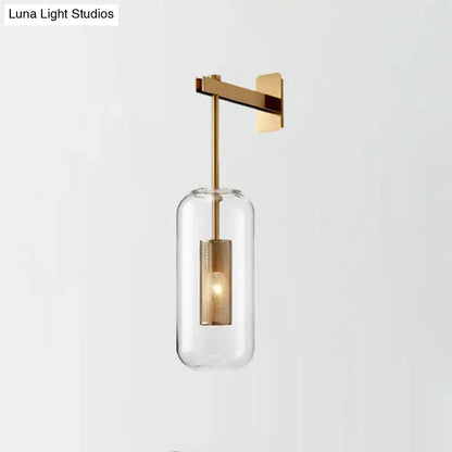 Modern brass glass wall sconce bedroom wire mesh guard 110v-120v
