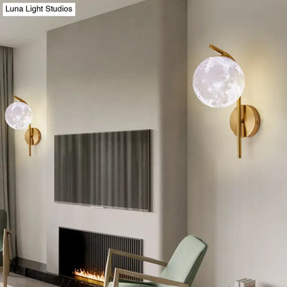 Modern brass globe bedside lamp with frosted glass for bedroom