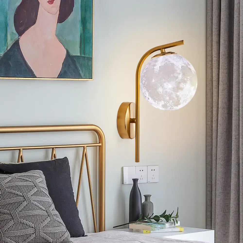 Modern brass globe bedside lamp with frosted glass for bedroom